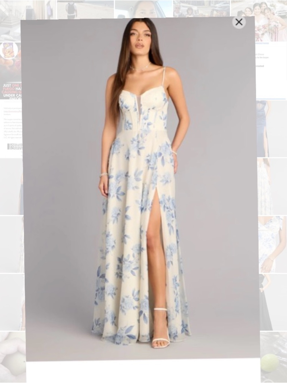 New Women Small Windsor Kensie Floral Chiffon Slit  Floral Print Formal Dress